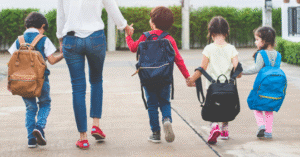mom with kids at school